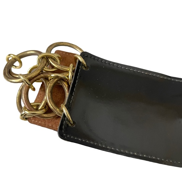 Vintage Accessories Vintage Wide Black And Gold Buckle Chain Belt